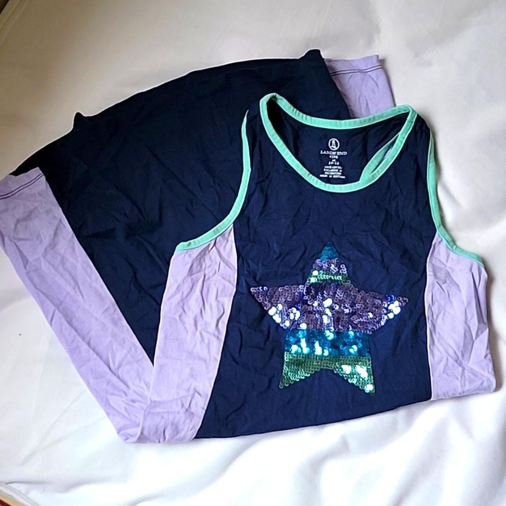 Land's End Kids Racer Back Dress Pajama Sequins 100% Cotton